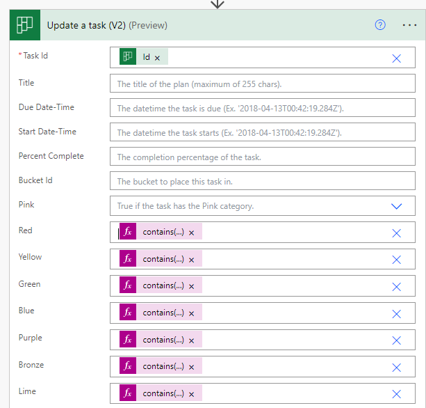 Screenshot of Update a Task action